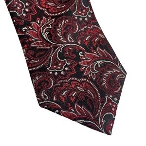 Leone Handmade 100% Silk Tie Red Black Paisley Floral Formal Party Valentine